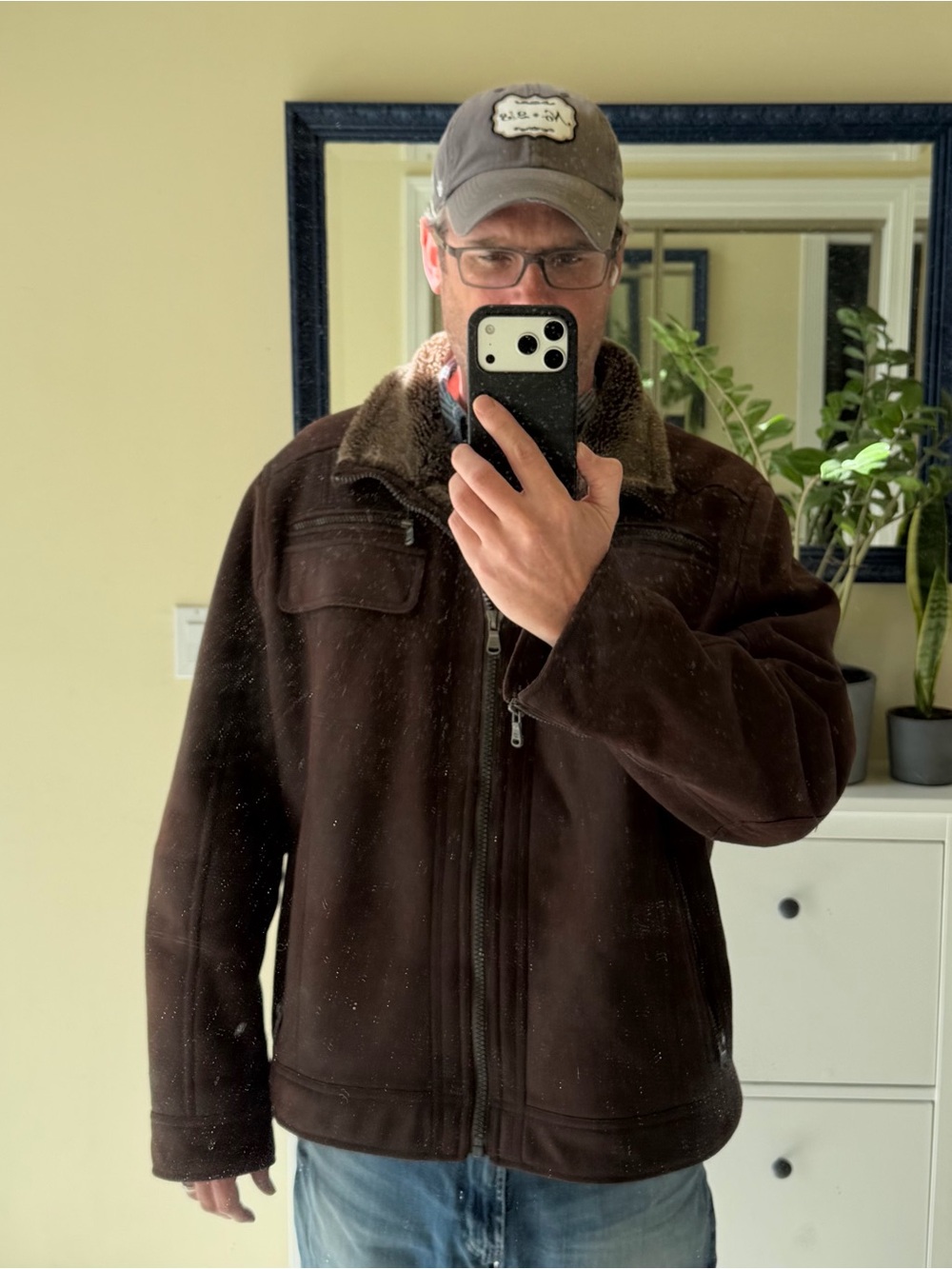 Men's Calvin Klein Dark Brown Zip-Up Faux Sherpa Jacket size XL